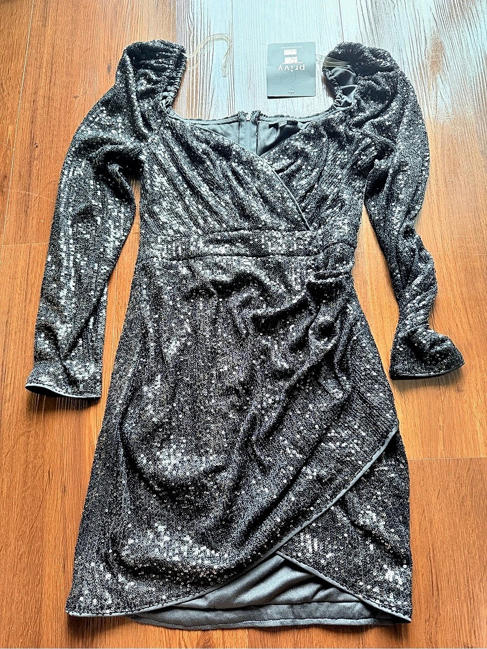 Privy Sequin Mini Dress in Black Size Medium NWT